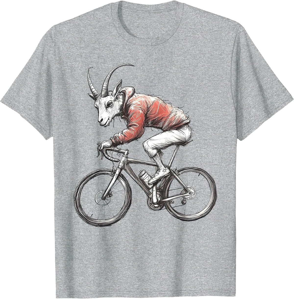 Vintage Goat On Bicycle Riding Cycling Farm Animal Bike T-Shirt - Heather Grey