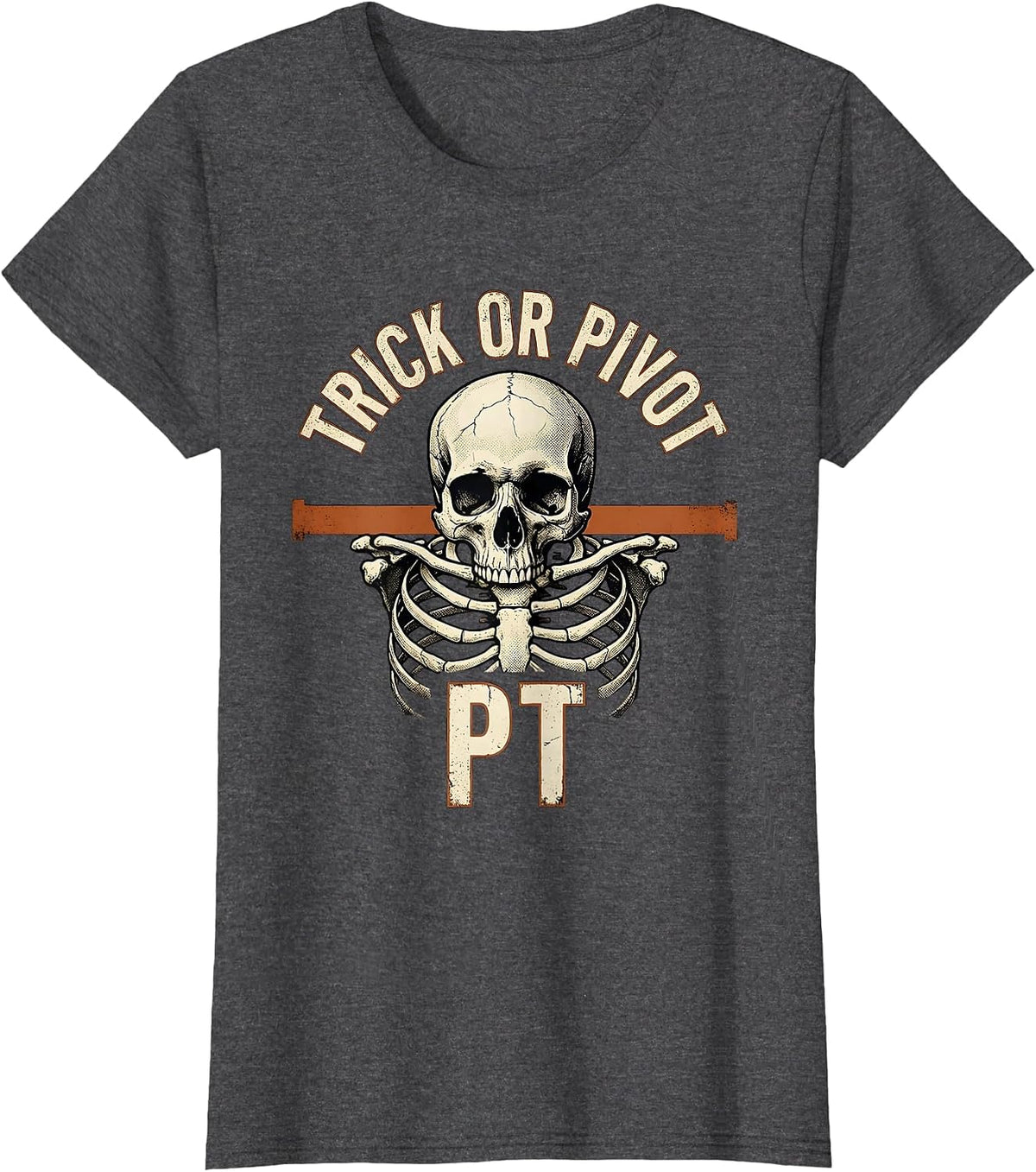 Women's Trick Or Pivot PT Distressed Physical Therapy Halloween T-Shirt - Dark Heather Grey