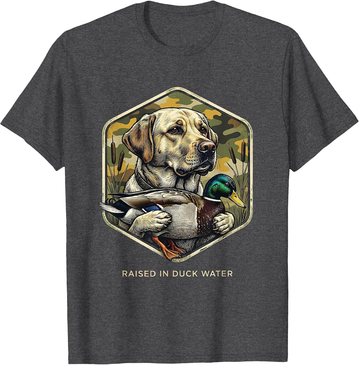Men's Raised In Duck Water Vintage Labrador Waterfowl Hunting T-Shirt - Dark Heather Grey