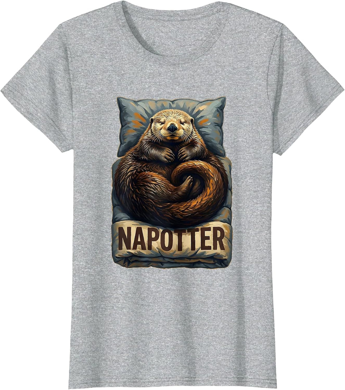 Napotter Whimsical Sea Otter Sleepshirt Animal Lover Humor T-Shirt - Heather Grey