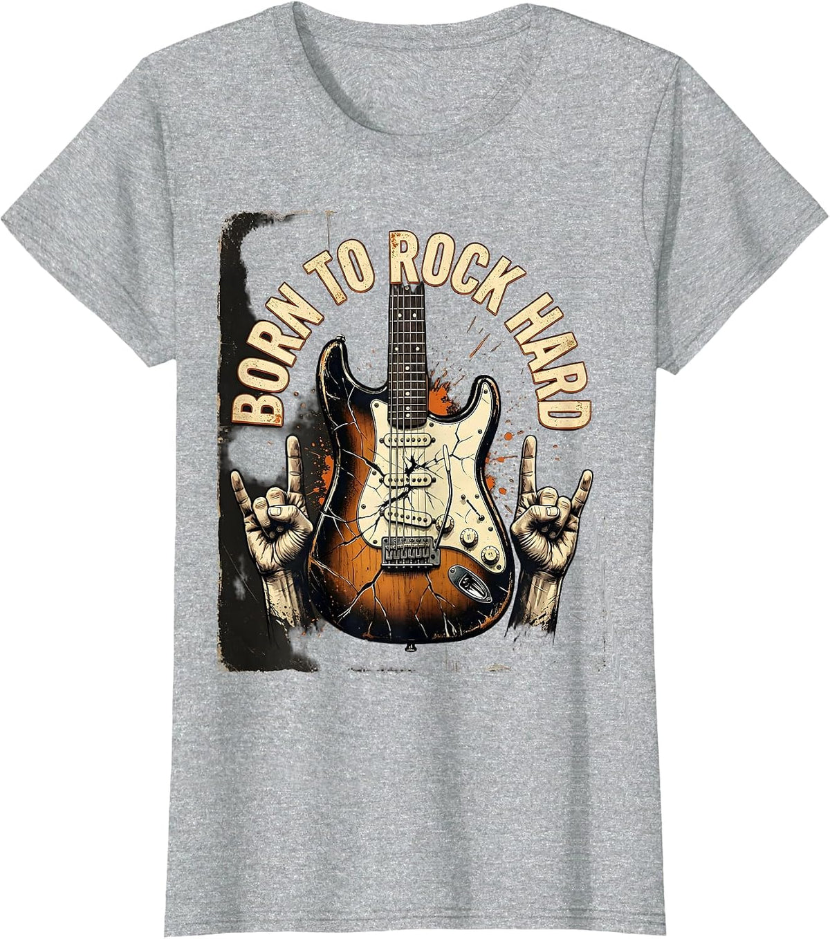 Born to Rock Hard Vintage Rock Band Design T-Shirt - Heather Grey