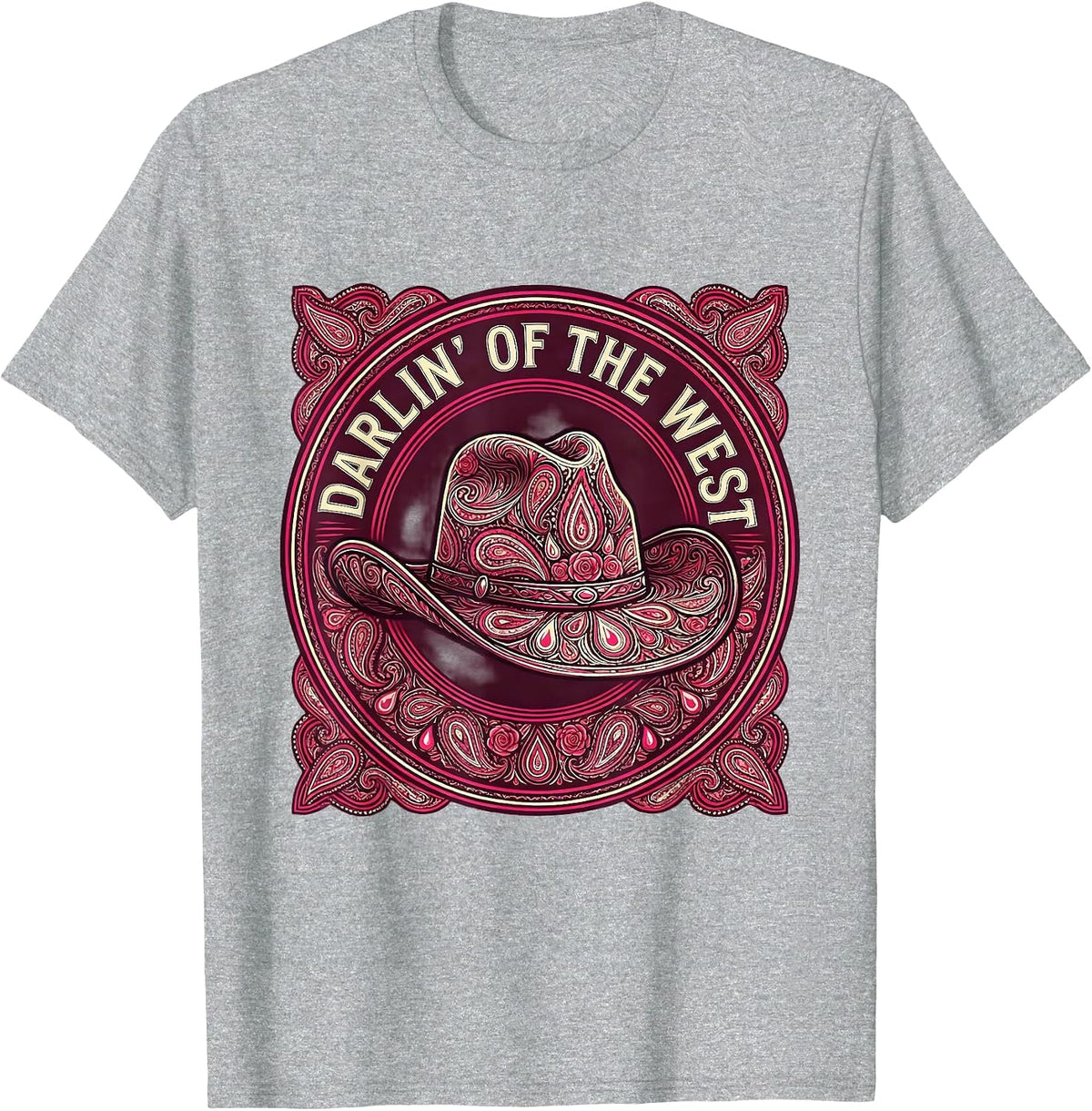 Men's Pink Cowgirl Darlin' of the West Design T-Shirt - Heather Grey
