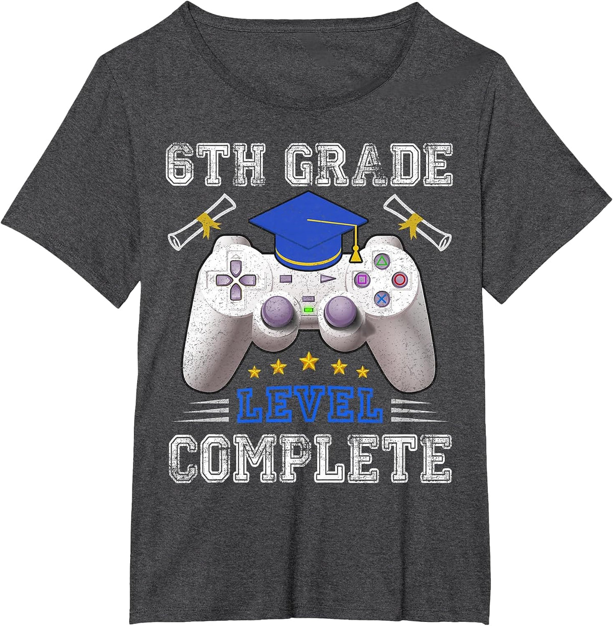 6th Grade Level Complete Gamer Class of 2025 Graduation T-Shirt - Dark Heather Grey