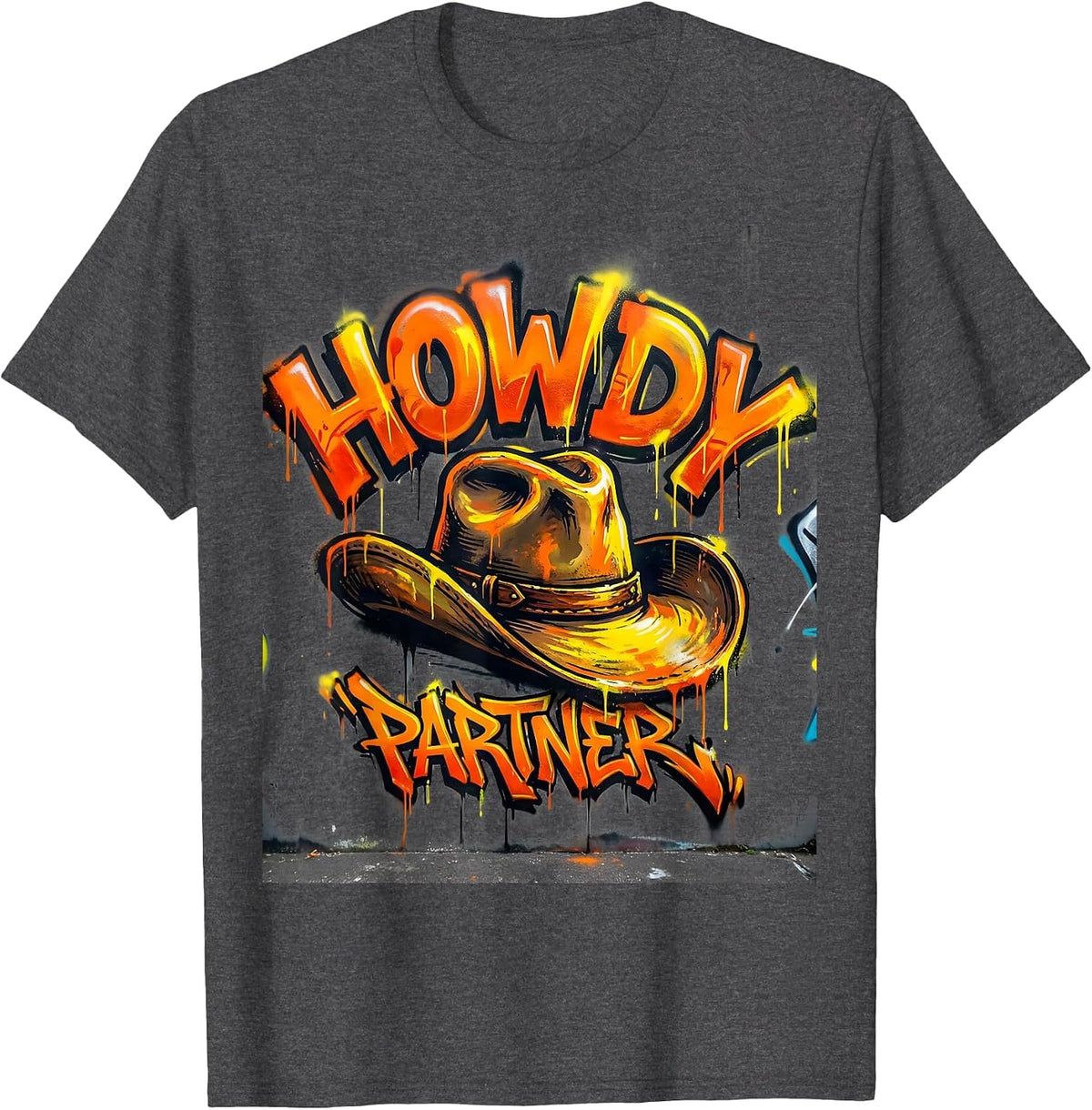 Men's Howdy Partner Western Cowboy Design T-Shirt - Dark Heather Grey