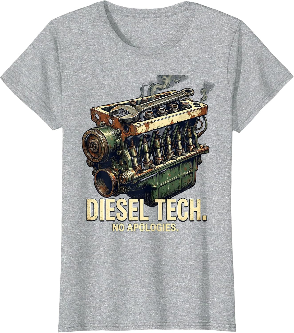 Diesel Tech. No Apologies. Vintage Mechanic Design T-Shirt - Heather Grey
