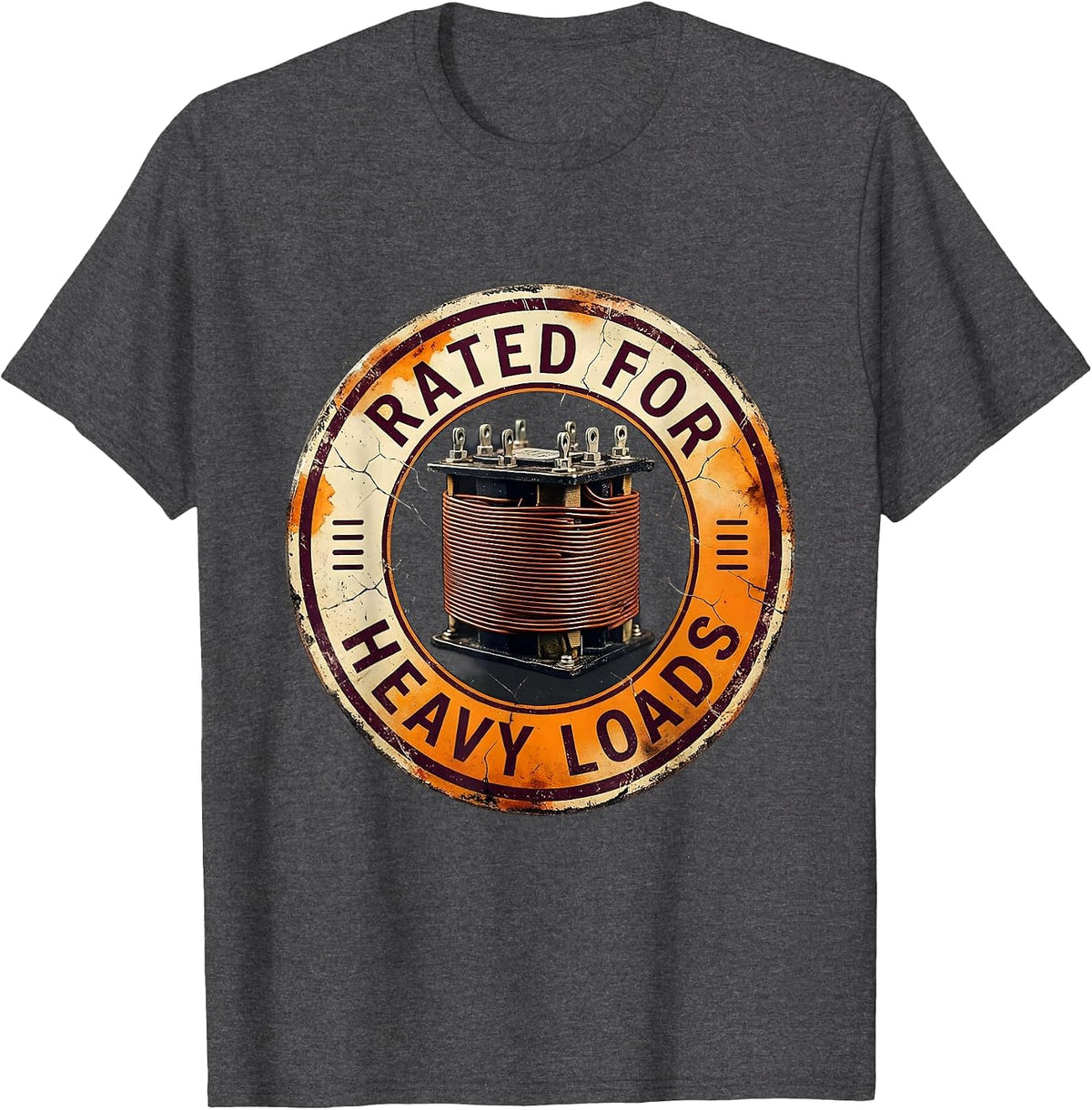 Men's Rated For Heavy Loads Distressed Electrician Engineer T-Shirt - Dark Heather Grey
