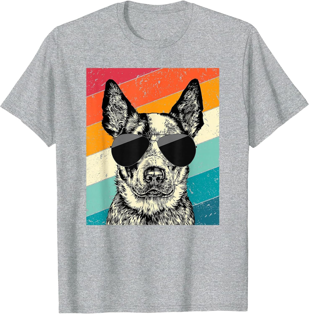Retro Vintage Heeler Sunglasses Australian Cattle Dog Lovers T-Shirt - Heather Grey