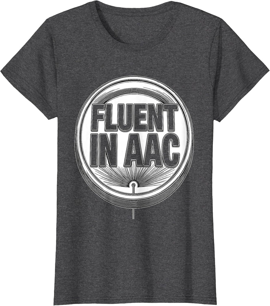 Women's Fluent In AAC Line Art Speech Therapy SLP Teacher T-Shirt - Dark Heather Grey