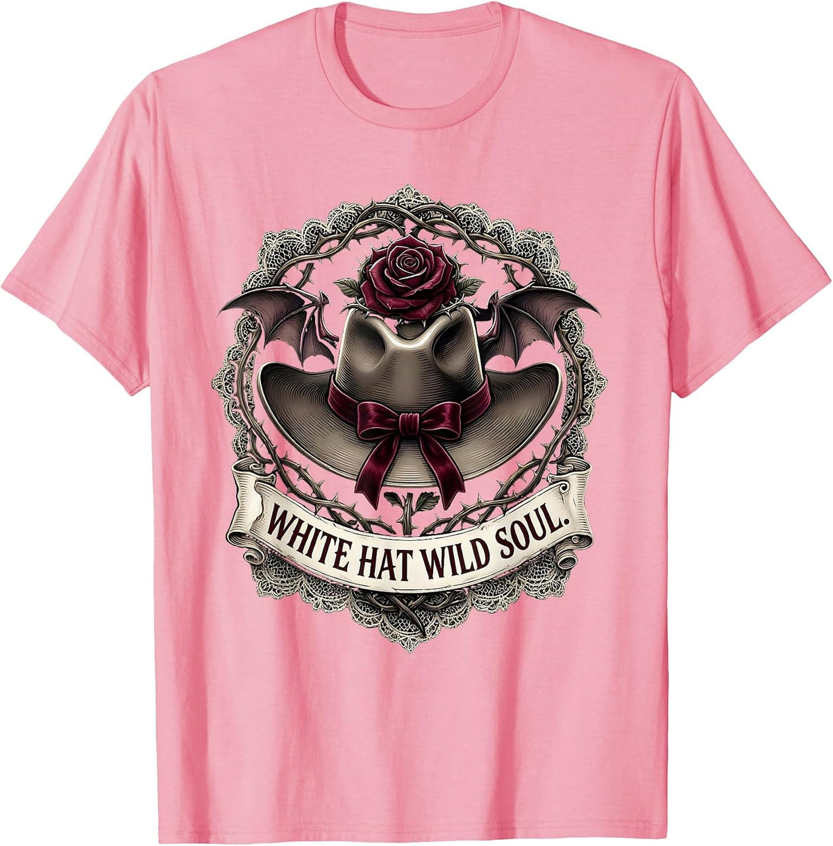 Men's White Hat Wild Soul Cowgirl Design T-Shirt - Pink