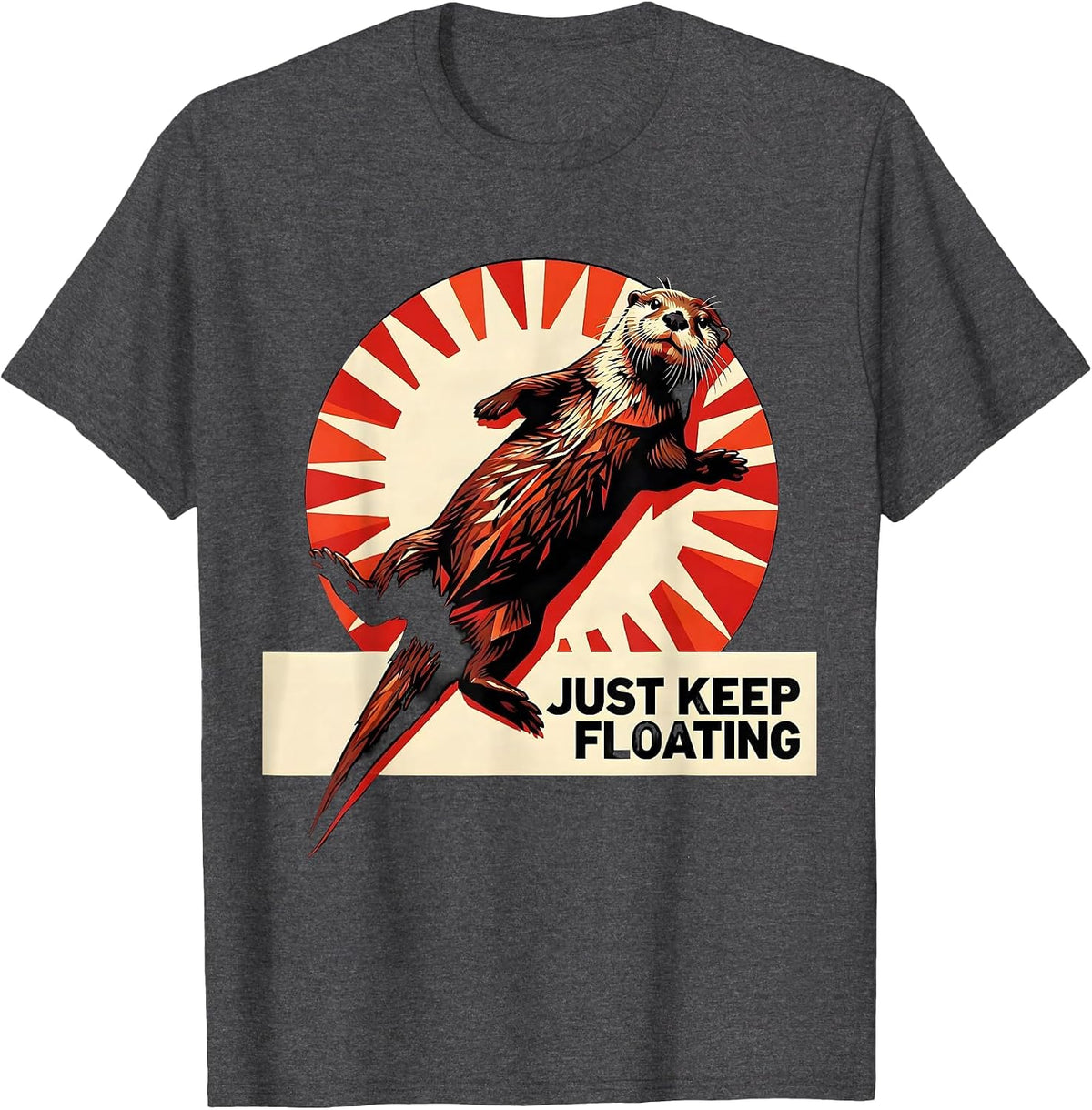 Men's Just Keep Floating Otter Graphic Design T-Shirt - Dark Heather Grey