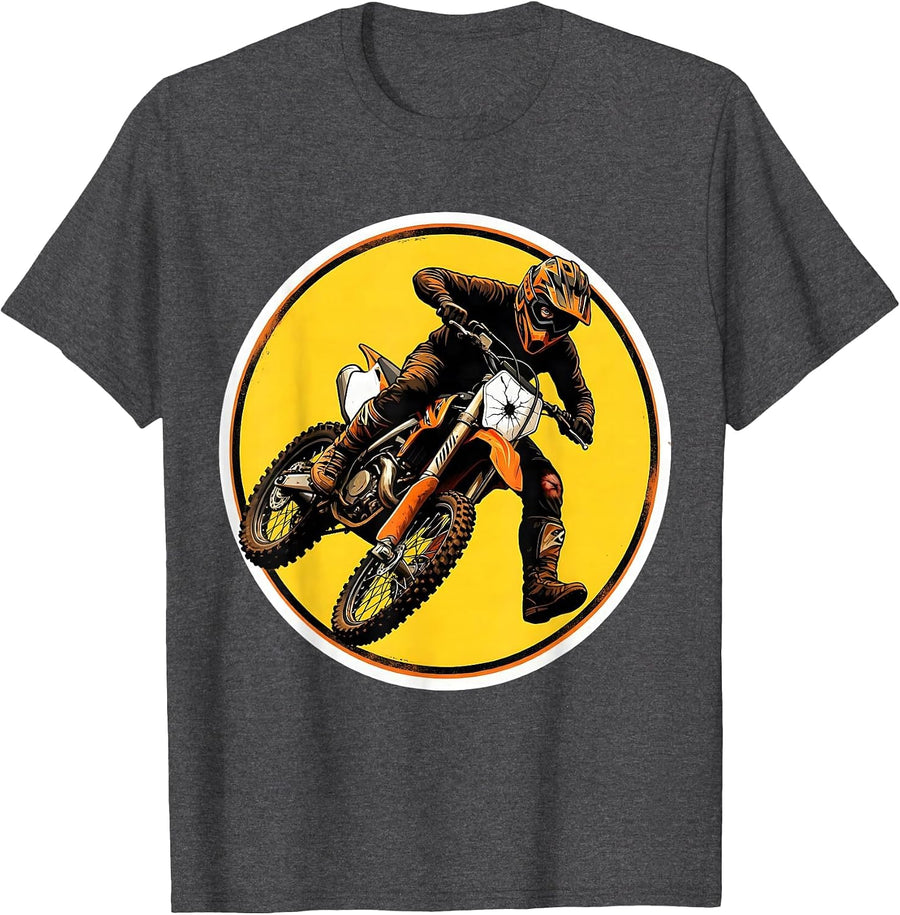 Men's Dirt Bike Crash Sealed Badge Biker Humor Motocross T-Shirt - Dark Heather Grey