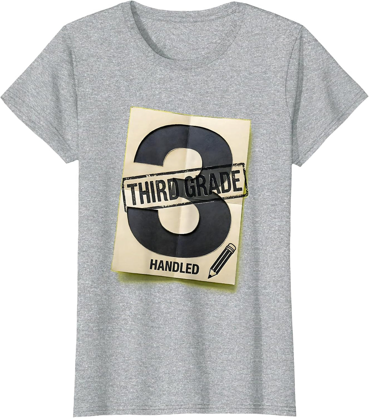 Women's Third Grade Handled Stencil Graphic Back To School Teacher T-Shirt - Heather Grey