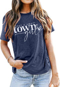 Country Concert Outfits for Women Small Town Girl Shirt Vintage Music Letter Graphic Tee Casual Short Sleeve Tops - Blue 1