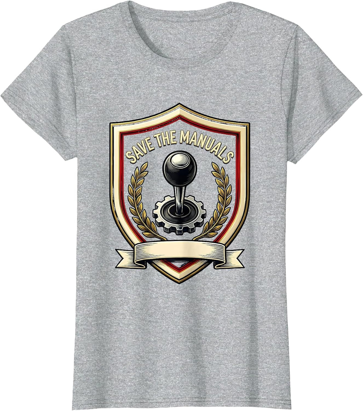 Save The Manuals Gear Shift Car Enthusiast Emblem T-Shirt - Heather Grey