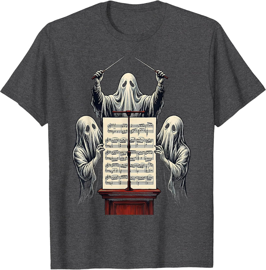 Men's Ghost Conductor Orchestra Music Teacher Halloween Humor T-Shirt - Dark Heather Grey