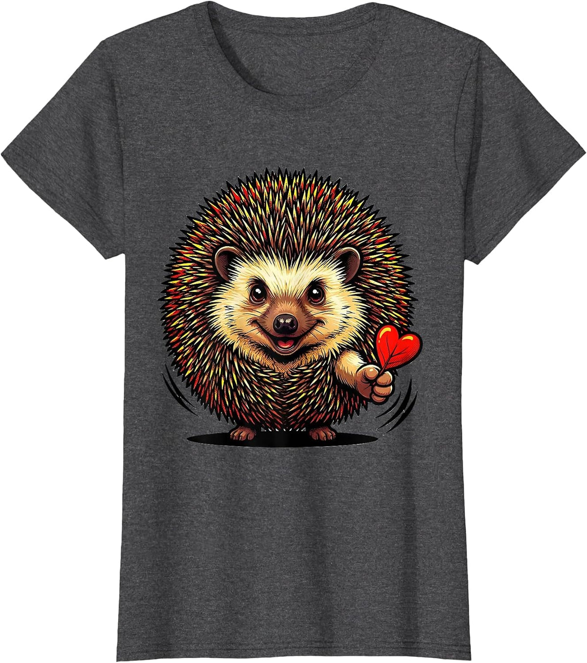 Women's Cheerful Hedgehog Pop Art Cute Animal Lover Gift T-Shirt - Dark Heather Grey
