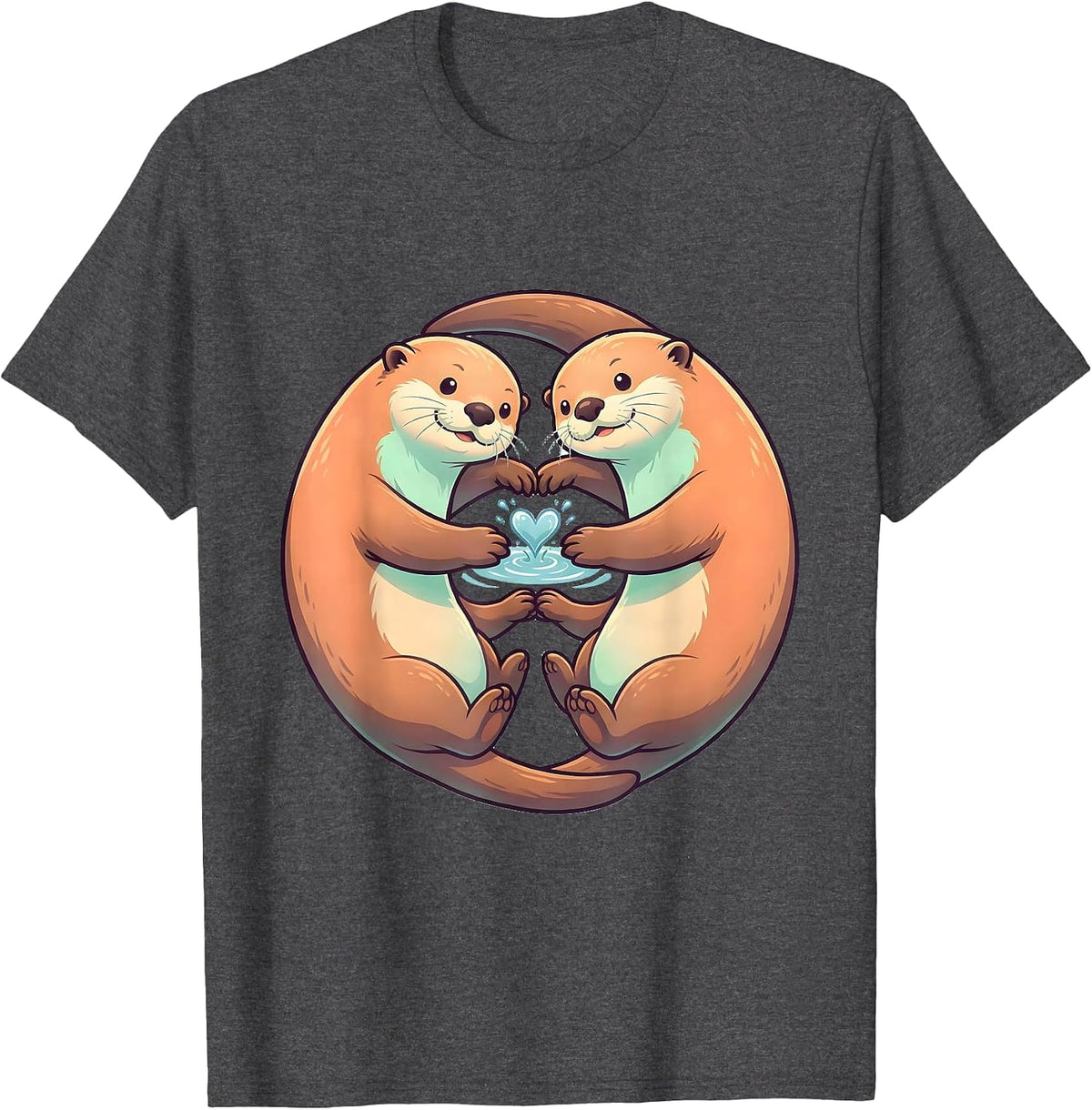 Men's Rounded Sea Otters Cute Kawaii Couple Valentine T-Shirt - Dark Heather Grey