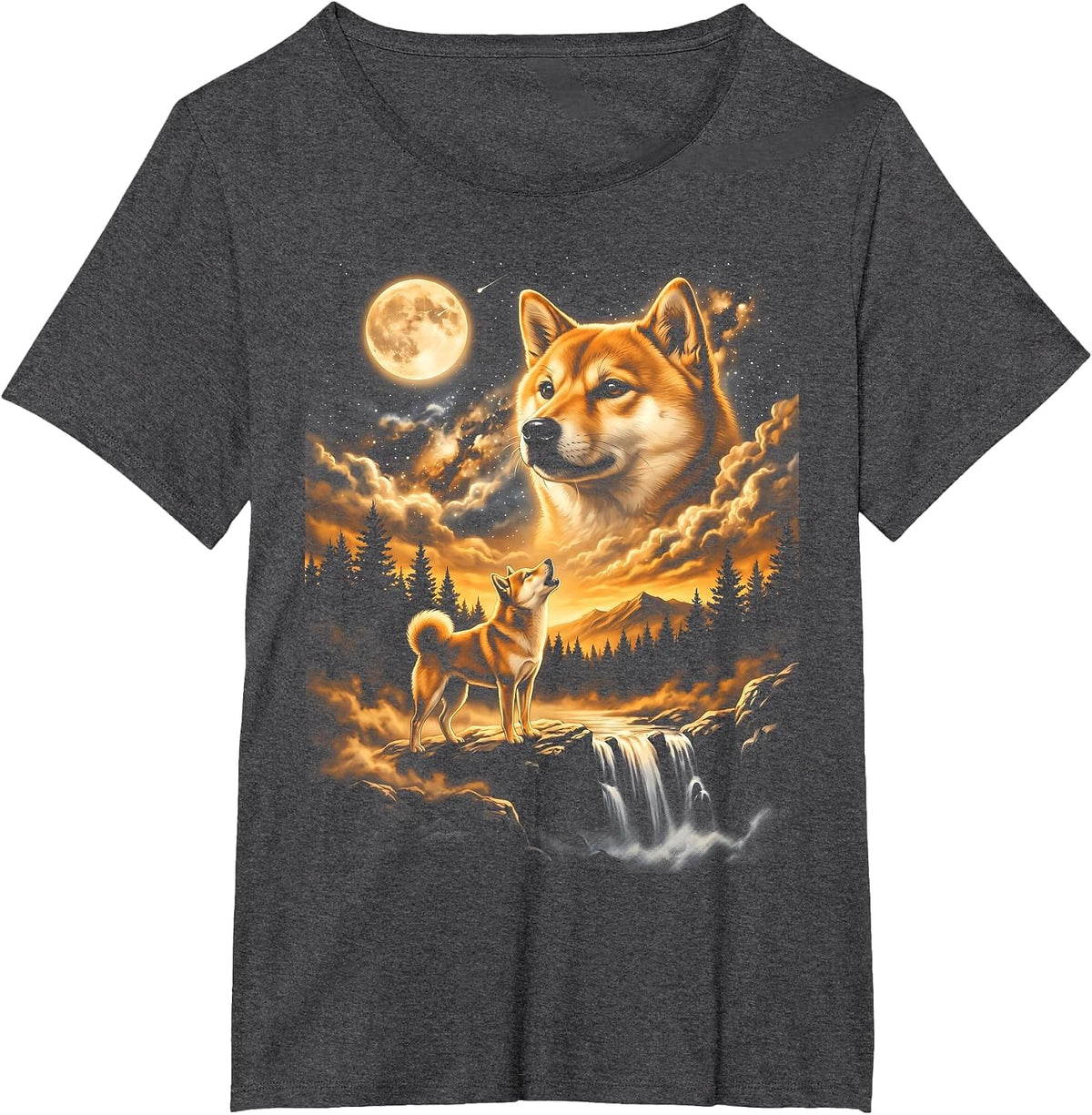 Shiba Inu Howling to The Moon T-Shirt - Dark Heather Grey
