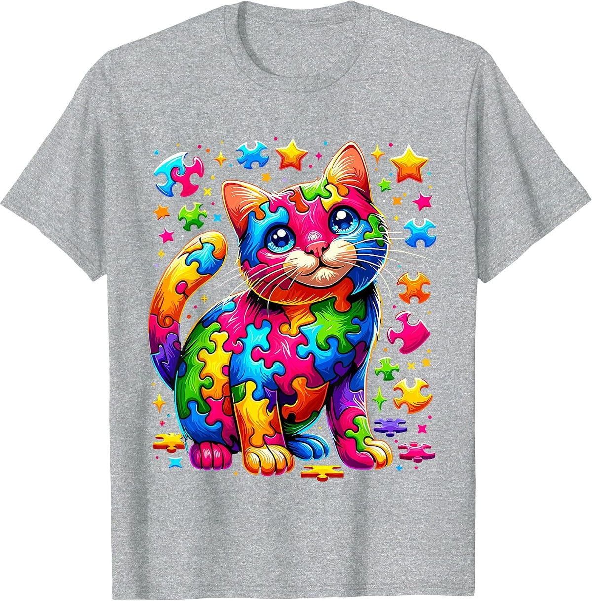 Autism Awareness Cat Puzzle T-Shirt - Heather Grey