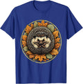 Hedgehog in Autumn Leaves Fall Illustration T-Shirt - Royal Blue