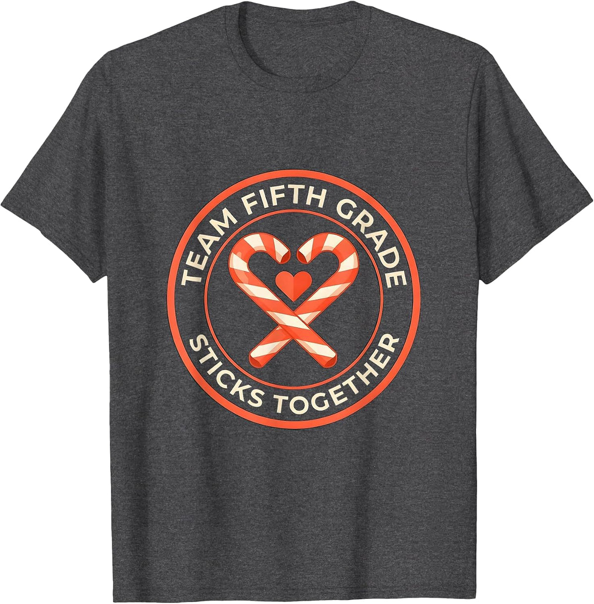 Men's Team Fifth Grade Sticks Together Christmas Candy Cane T-Shirt - Dark Heather Grey