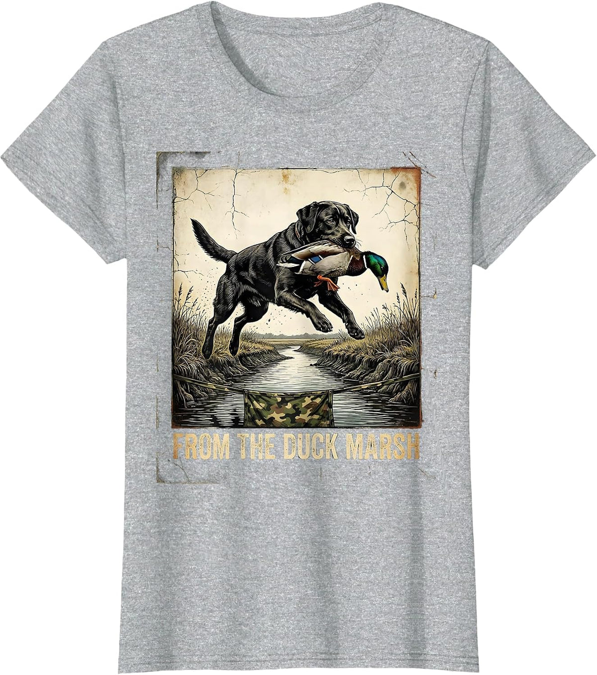 Women's From The Duck Marsh Distressed Labrador Waterfowl Hunting T-Shirt - Heather Grey