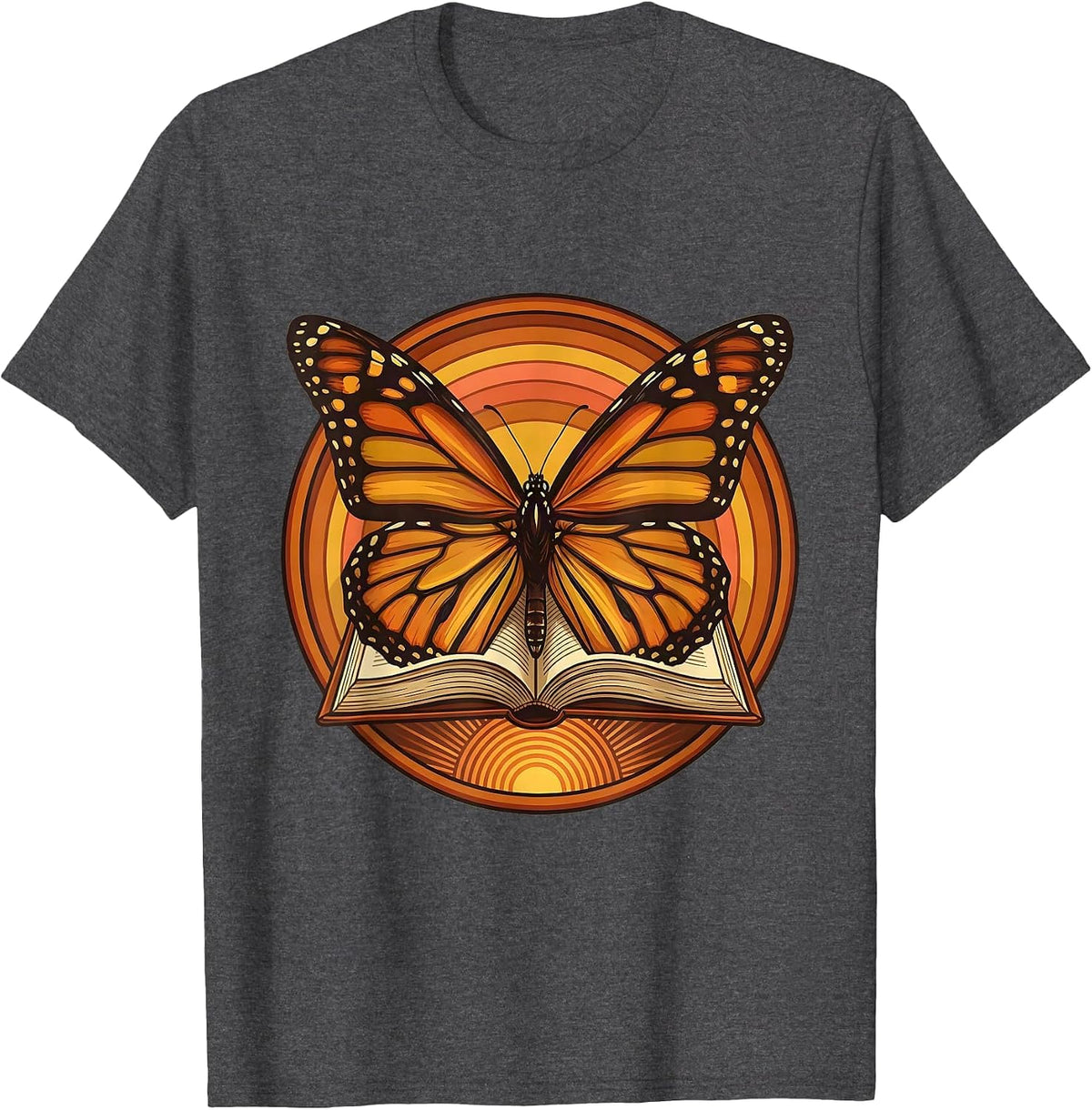 Third Grade Teacher Book Butterfly Illustration T-Shirt - Dark Heather Grey