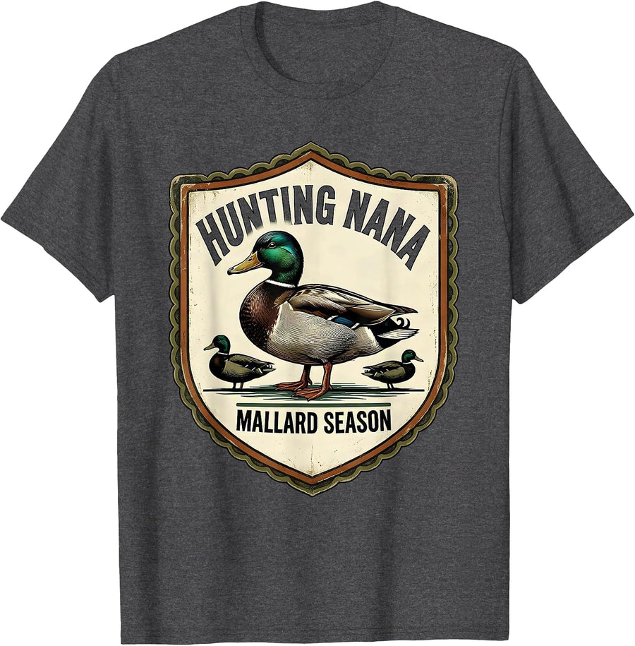Men's HUNTING NANA MALLARD SEASON Vintage Duck Hunting Gift T-Shirt - Dark Heather Grey