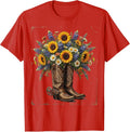 Men's Cowgirl Boots Wildflowers Western Illustration T-Shirt - Red
