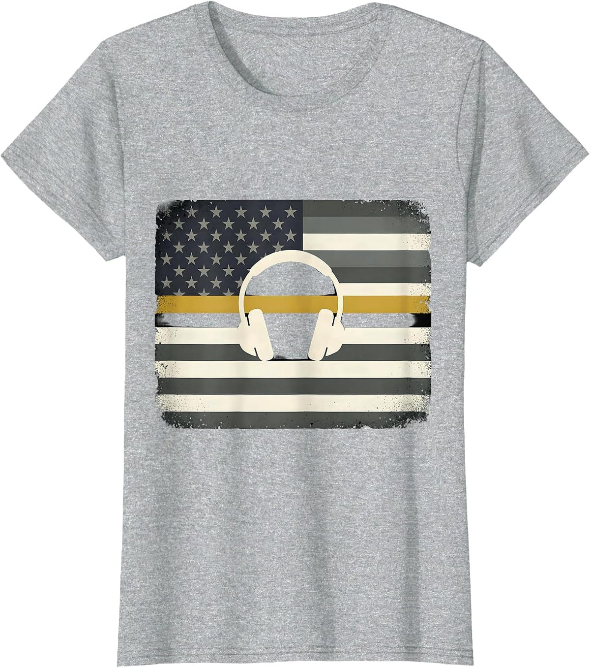 American Flag Thin Gold Line 911 Dispatcher Tribute T-Shirt - Heather Grey