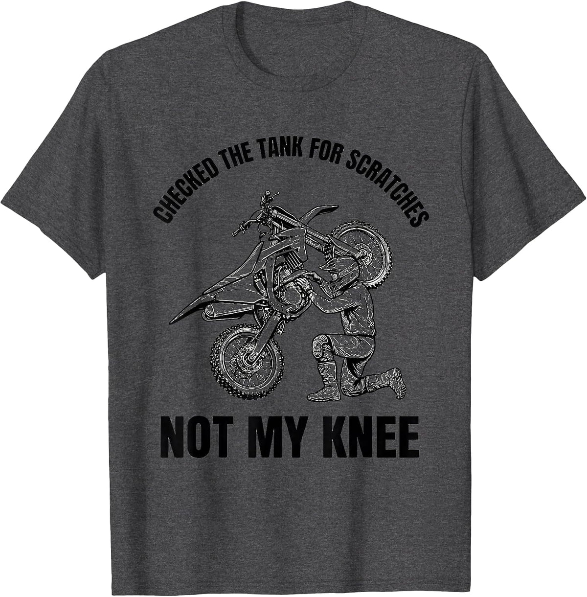 Men's Checked The Tank For Scratches, Not My Knee Biker T-Shirt - Dark Heather Grey