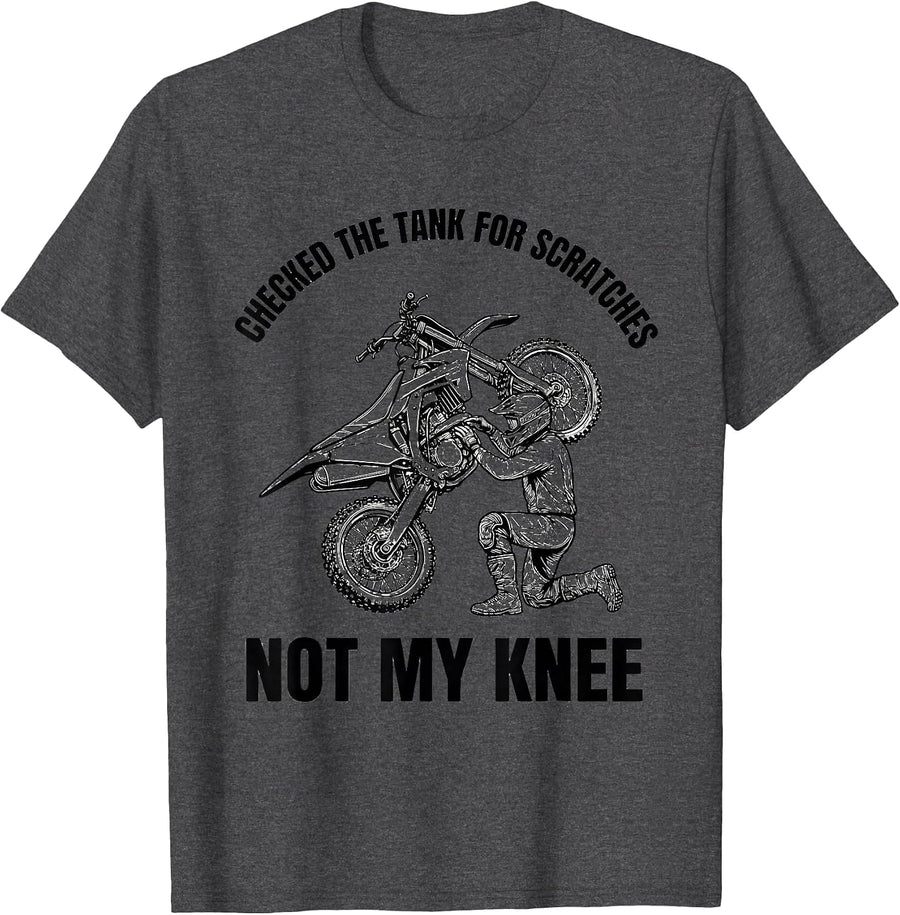 Men's Checked The Tank For Scratches, Not My Knee Biker T-Shirt - Dark Heather Grey