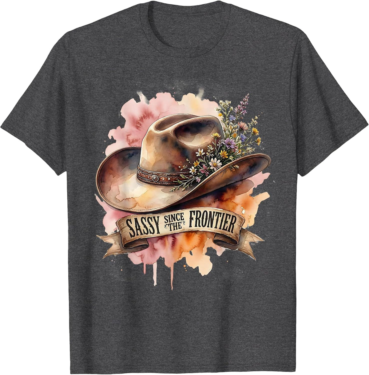 Sassy Since The Frontier Western Design T-Shirt - Dark Heather Grey