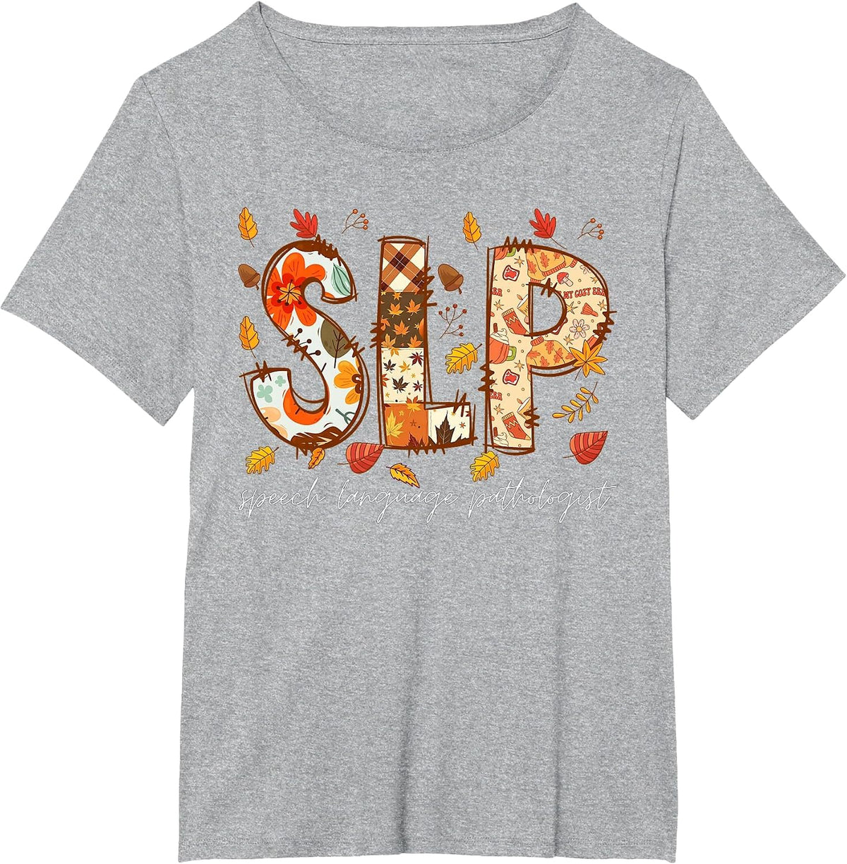 Retro SLP Pumpkin Fall Autumn Speech Therapist Tee T-Shirt - Heather Grey