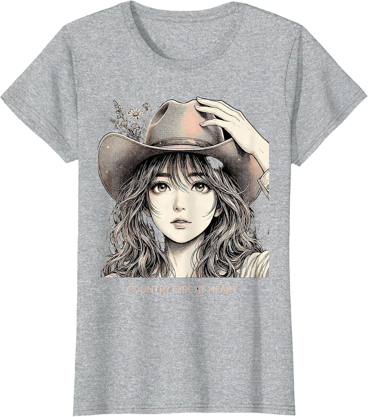 Country Girl At Heart Western Design T-Shirt - Heather Grey