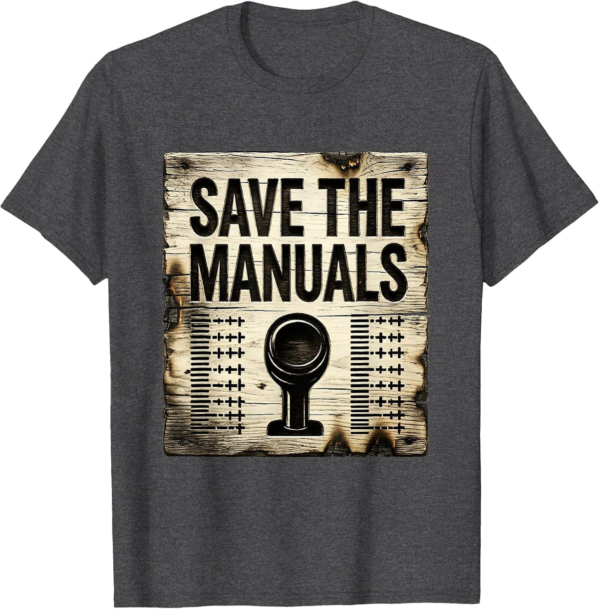 Save The Manuals Stick Shift Conservation Design T-Shirt - Dark Heather Grey