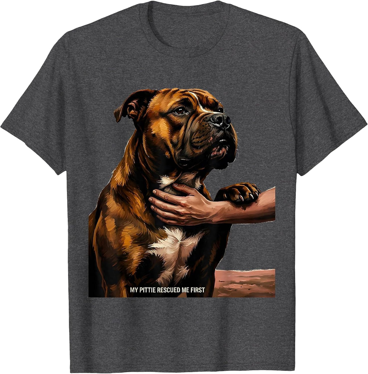 My Pittie Rescued Me First Funny Pitbull Dog Mom Pet Lover T-Shirt - Dark Heather Grey