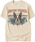 Dog Breed Tshirt for Men & Women - Wilderness Artwork - 100% Natural, Raw, Undyed, Heavyweight Cotton - Boston Terrier