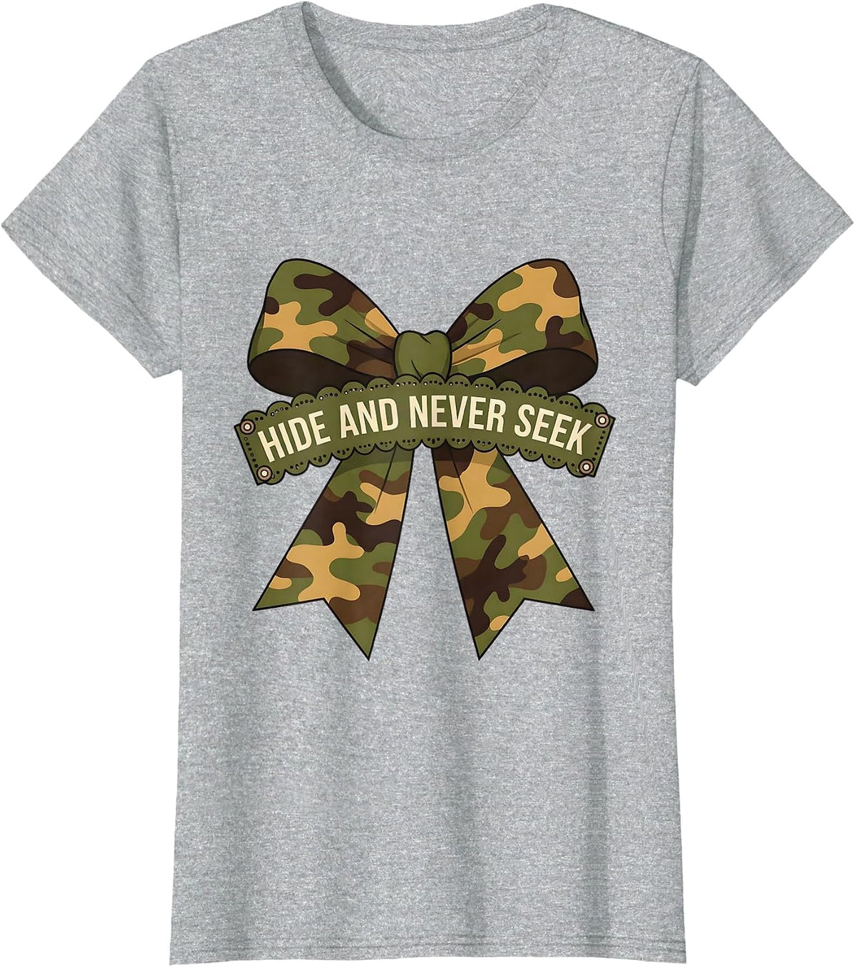 Duck Camo Hide and Never Seek Hunting Design T-Shirt - Heather Grey