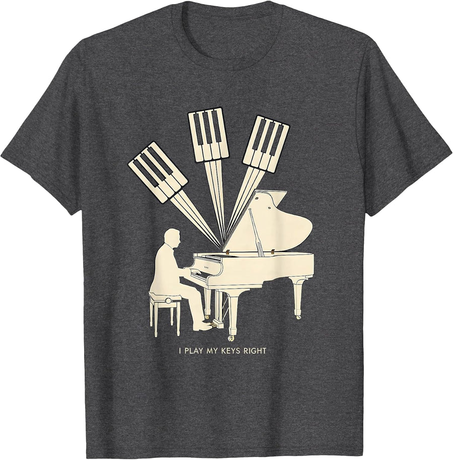 Men's I Play My Keys Right Funny Pianist Piano Teacher Gift T-Shirt - Dark Heather Grey