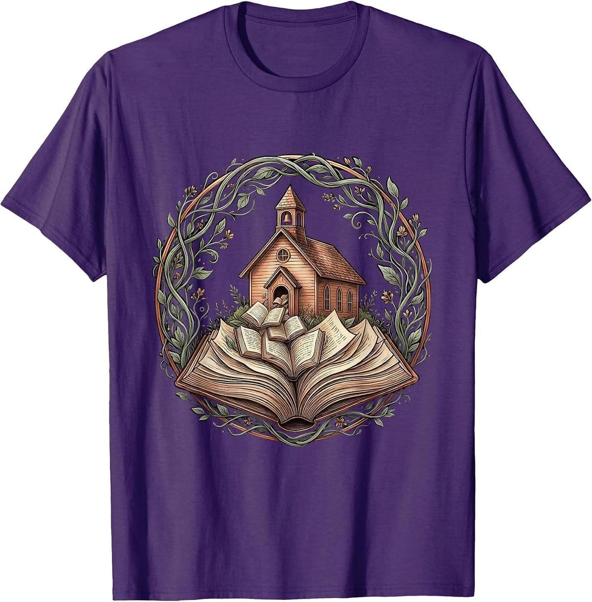Reading Teacher Vintage Schoolhouse Books Graphic T-Shirt - Purple