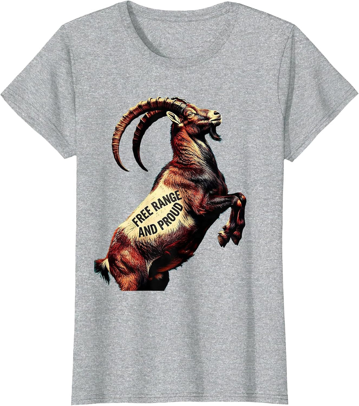 Free Range and Proud Goat Lover Design T-Shirt - Heather Grey