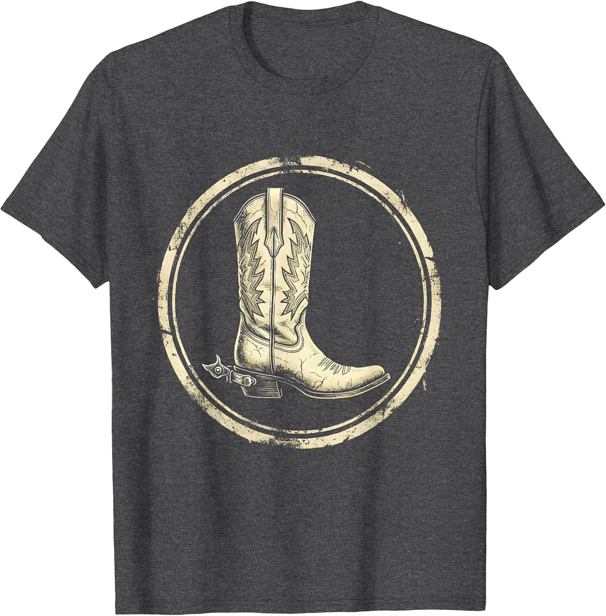 Men's Cowgirl Boots Spurs and Wildflowers Western Art T-Shirt - Dark Heather Grey