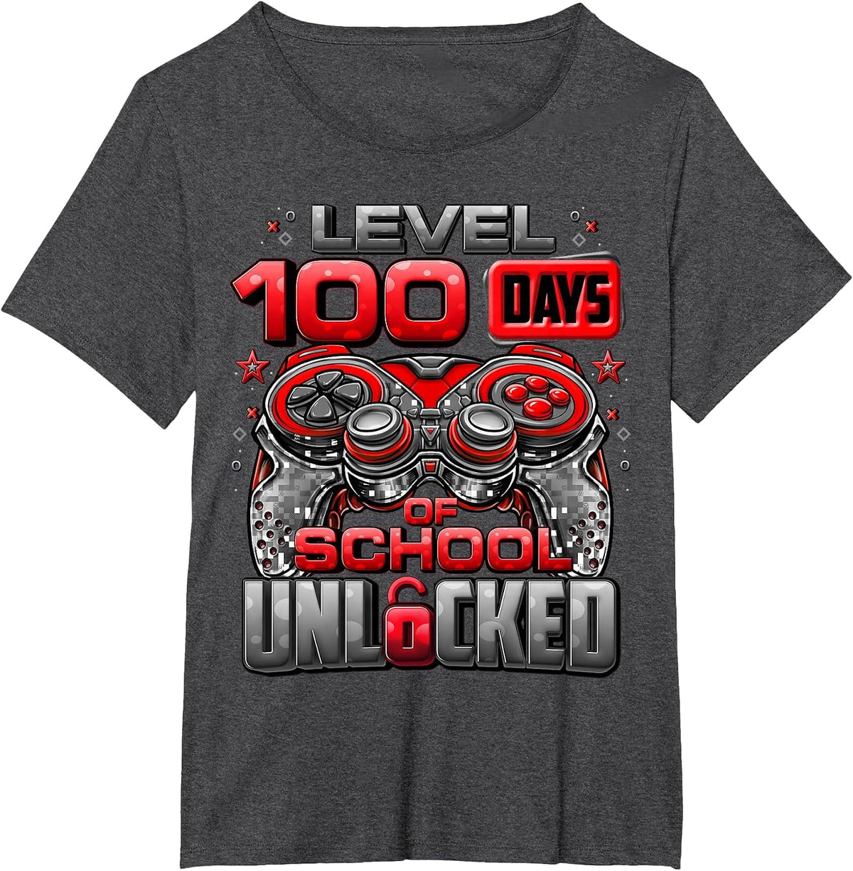 Level 100 Days of School Unlocked Boys 100th Day of School T-Shirt - Dark Heather Grey