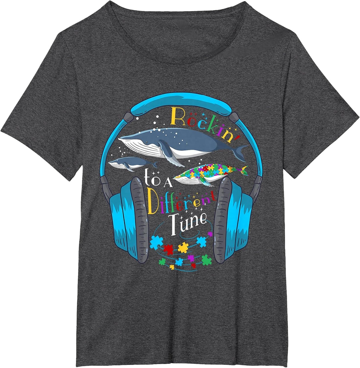 Autism Headset Whales Quote Awareness Month 2022 Autistic T-Shirt - Dark Heather Grey