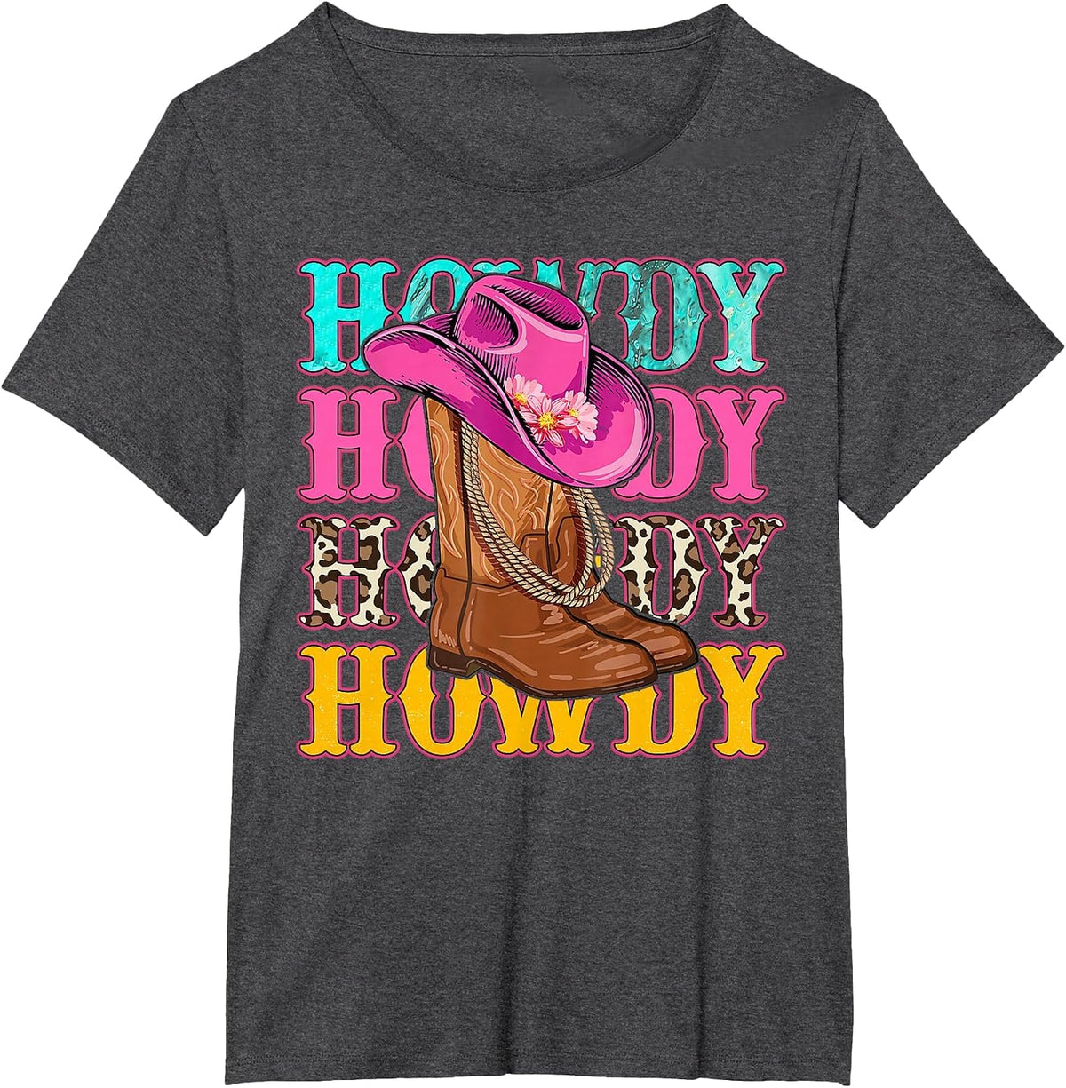 Howdy Southern Western Girls Country Rodeo Cowgirls Boots T-Shirt - Dark Heather Grey