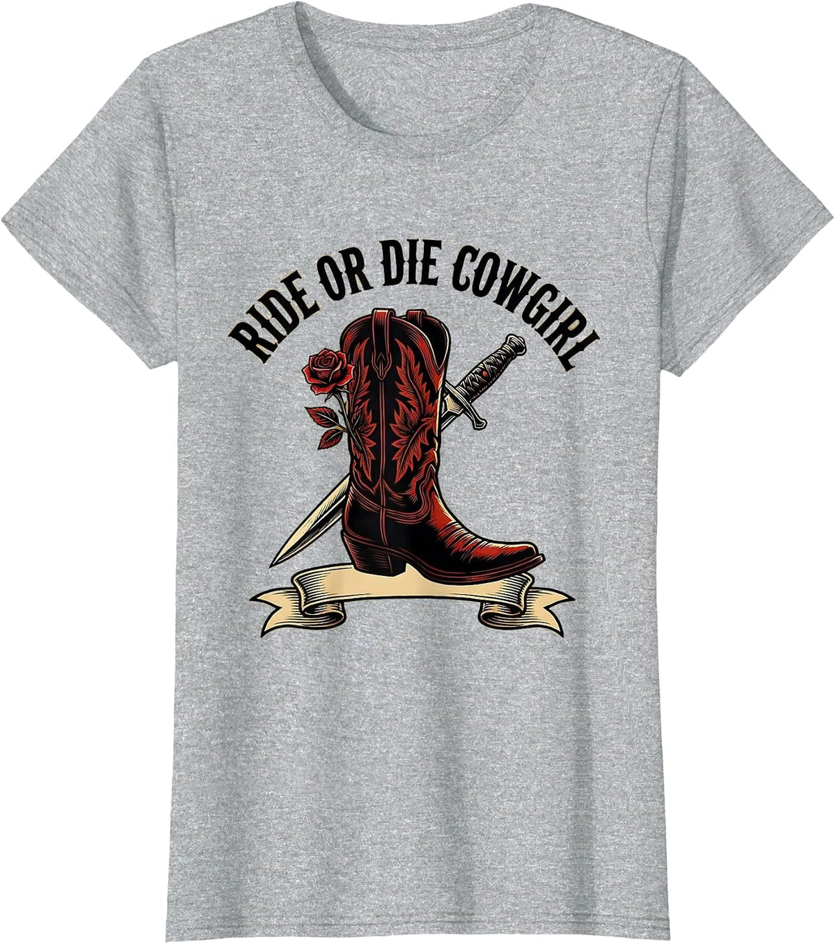 Ride or Die Cowgirl Western Design T-Shirt - Heather Grey