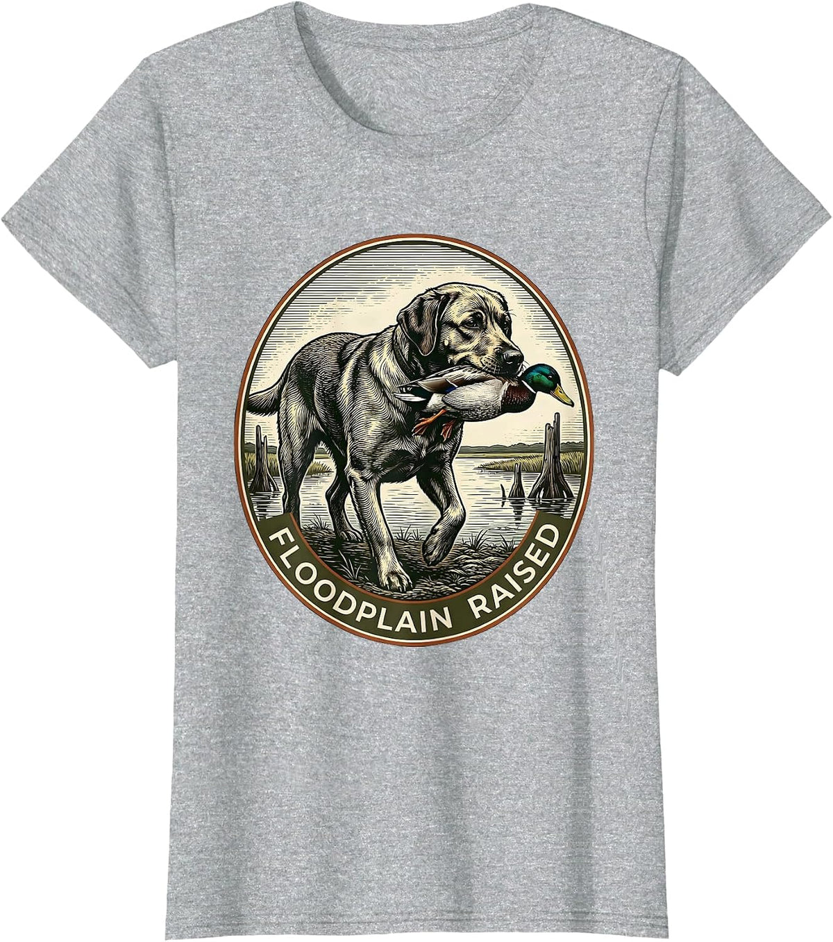 Floodplain Raised Rustic Hunting Dog Waterfowl Youth Teens T-Shirt - Heather Grey