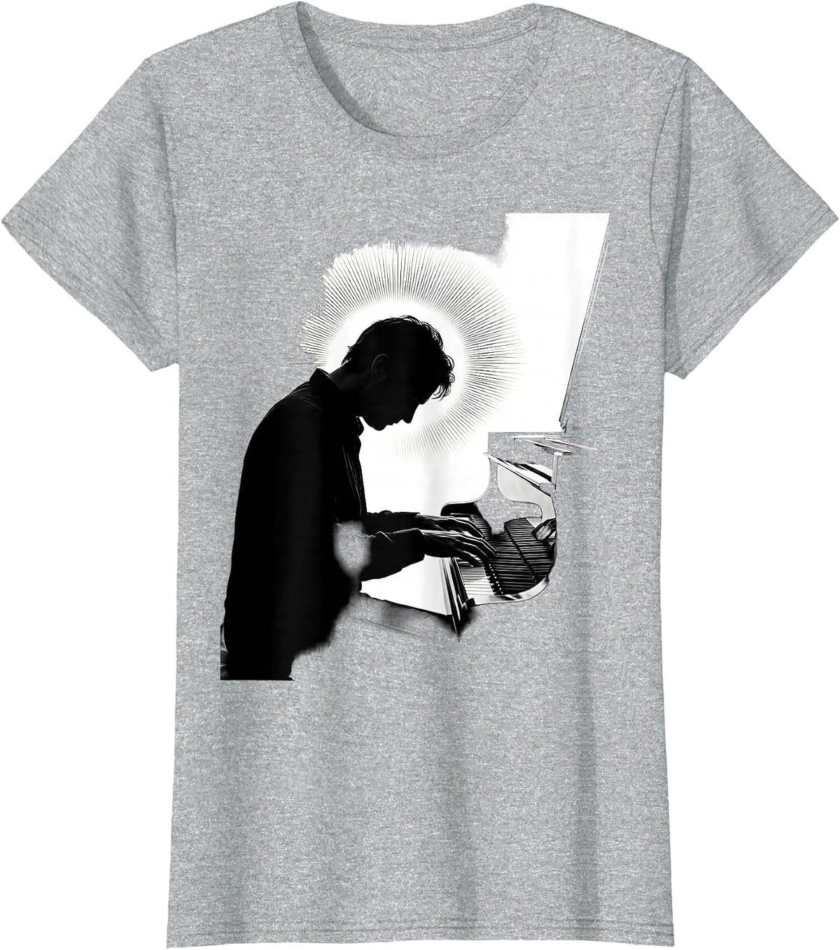 Women's Silhouette Pianist Gift Keyboard Player Humor T-Shirt - Heather Grey