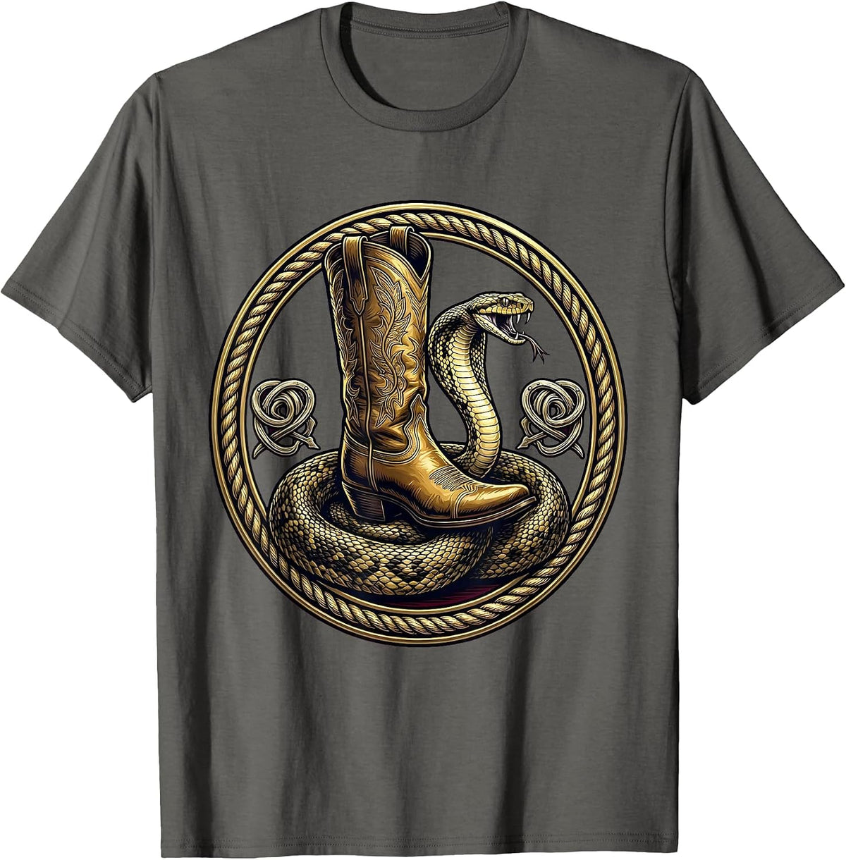 Men's Cowgirl Boot Crushing Snake Graphic Tee T-Shirt - Asphalt Grey